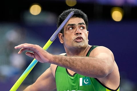 Arshad Nadeem, of Pakistan, competes during the men's javelin throw final